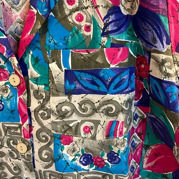 Vintage Hawaiian Button Down Shirt XL Tropical Floral Tiki Hawaii 80s Colorful - Picture 4 of 7
